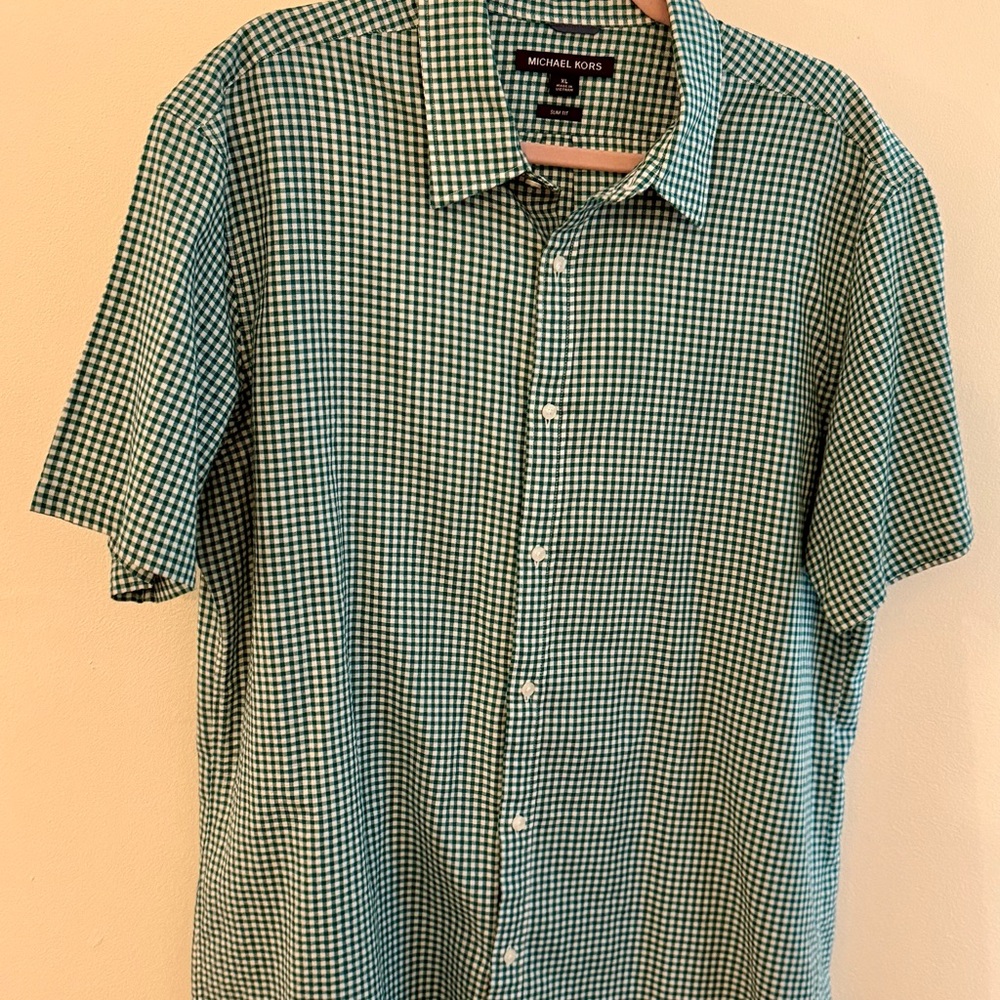 Michael Kors Green Checkered Men's Shirt